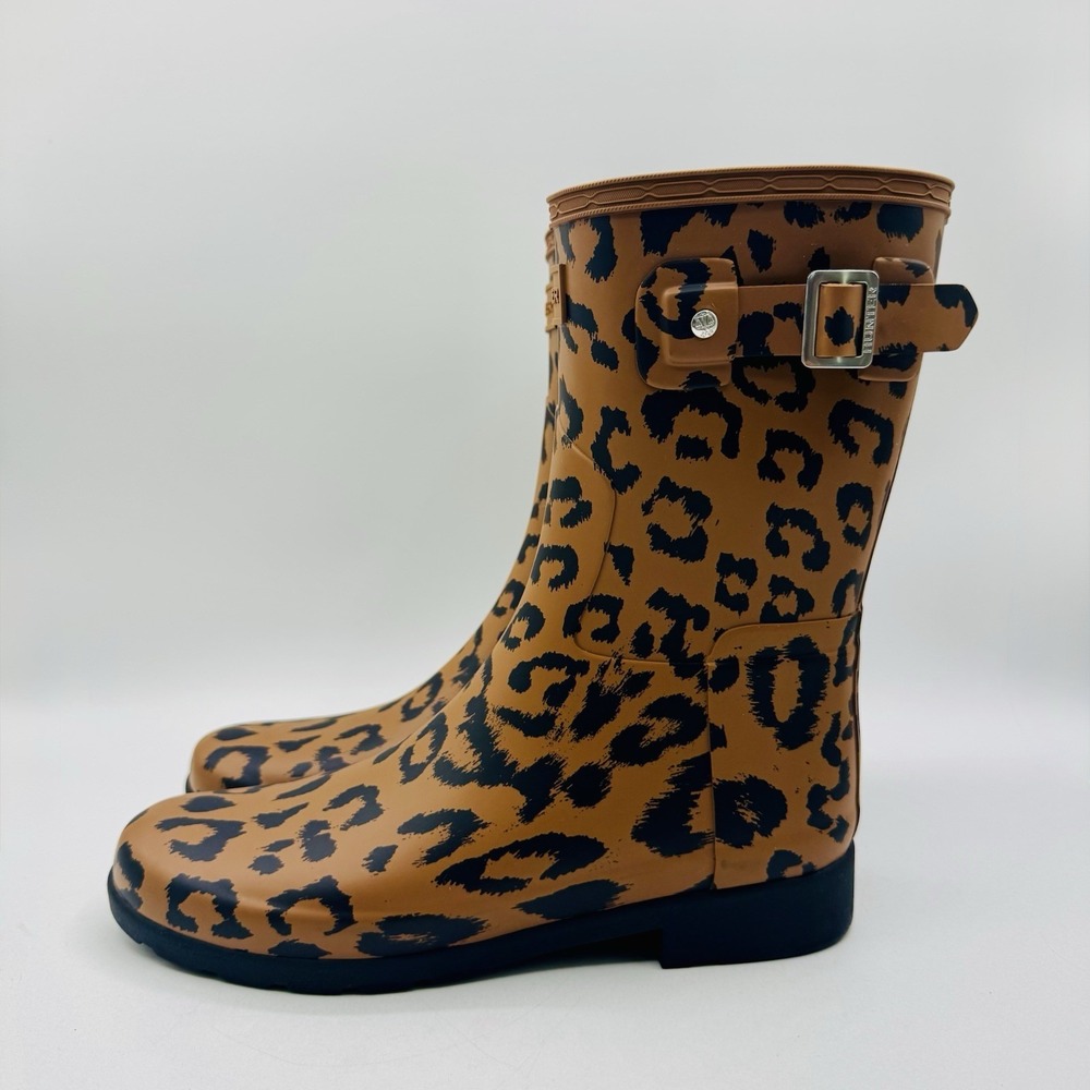 Hunter Original Refined Rain Boots Women's Size 8 Leopard Print Brown - Picture 2 of 16